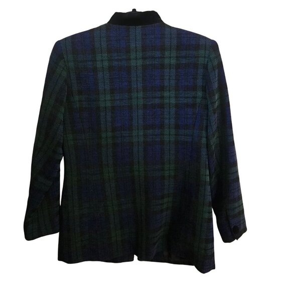Talbots Vintage Blackwatch Plaid Wool Blend Velvet Collar Blazer Size 4 - Picture 2 of 6